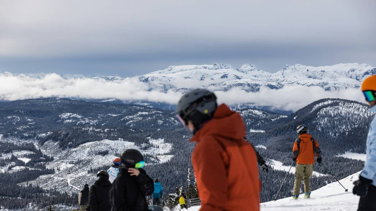 skiers on a winter mountain