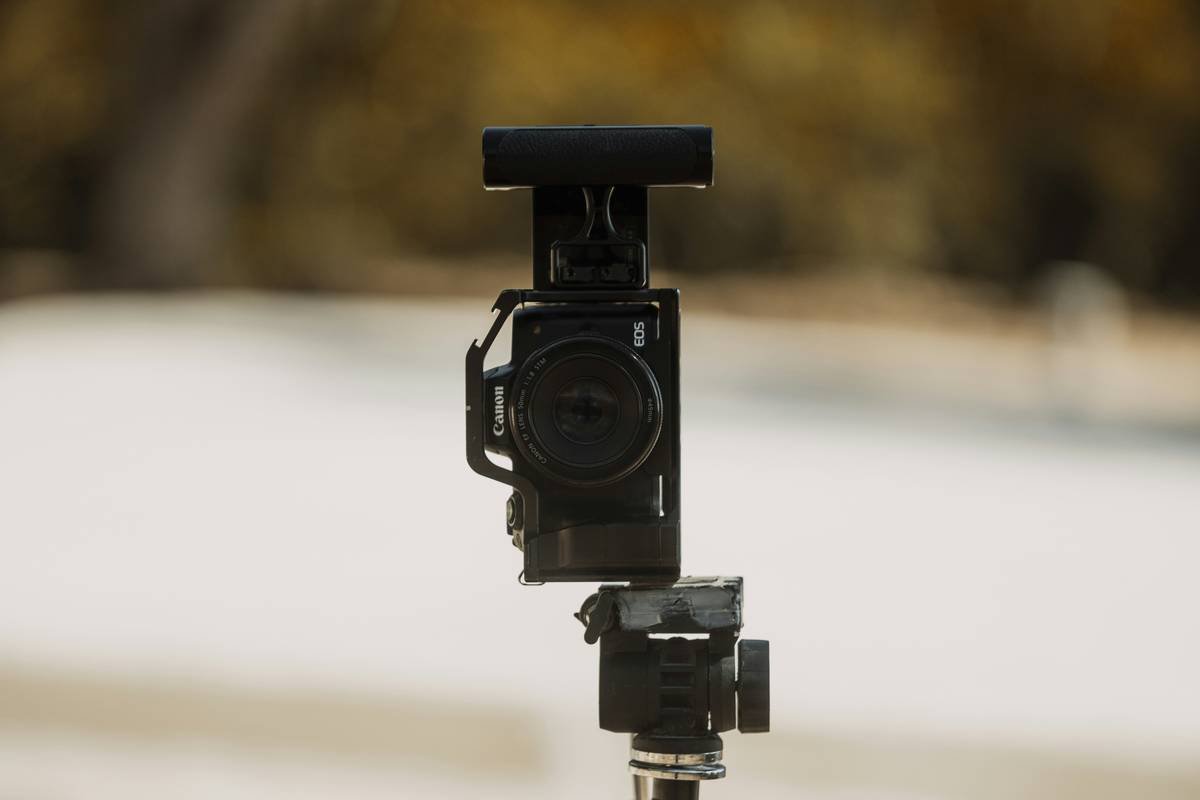 Rugged action camera uae setup mounted on helmet during desert hike